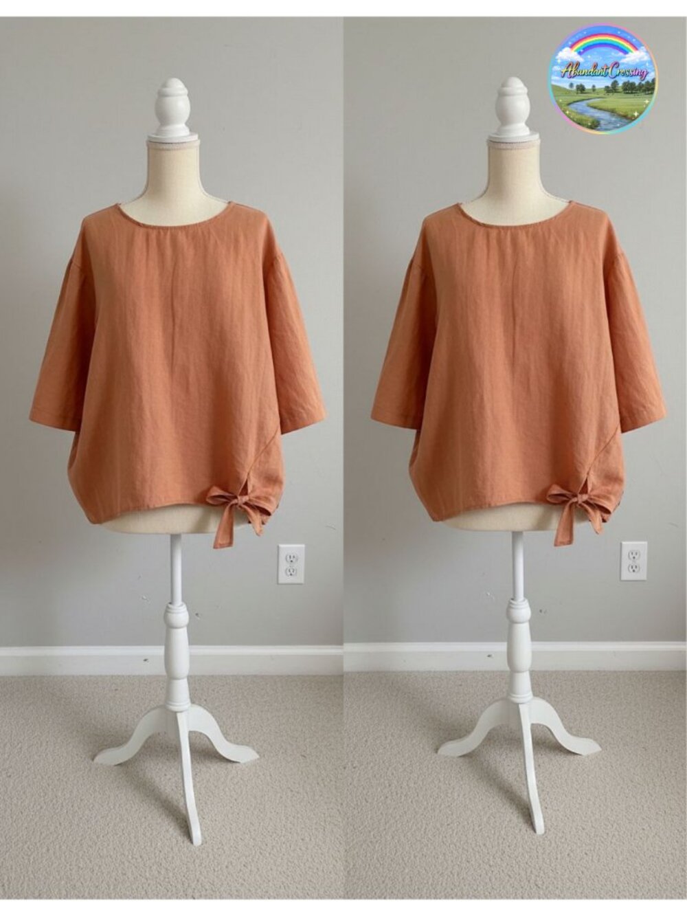 Cotton Linen Blouse Loose Tunic Top Knot Hem Short Sleeve Womens Shirt